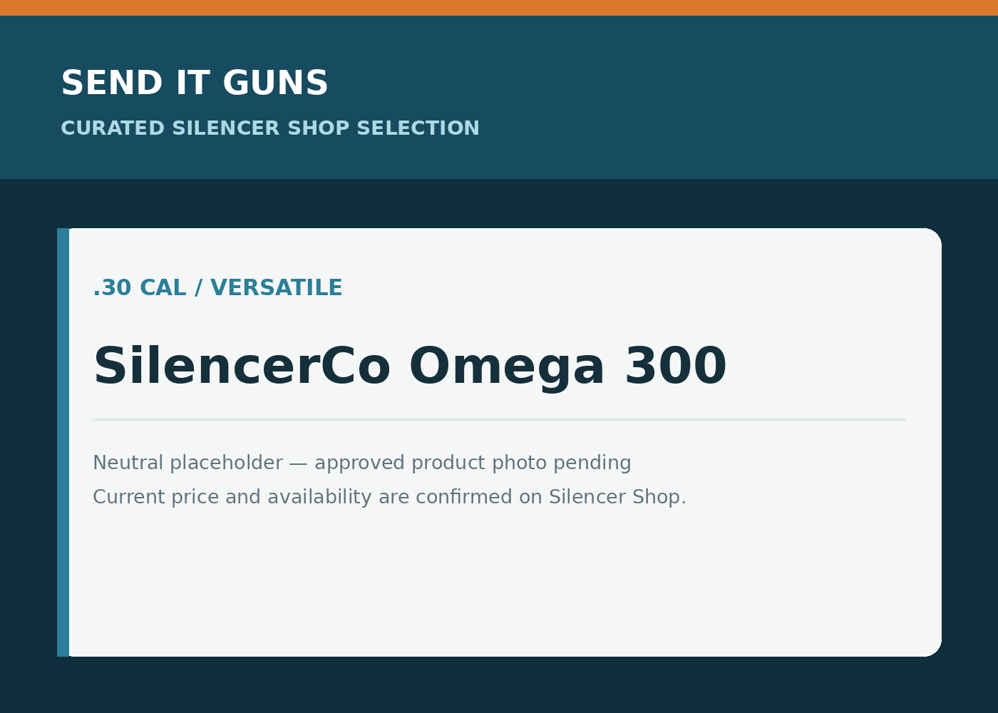 Neutral placeholder graphic for SilencerCo Omega 300; approved product photo pending