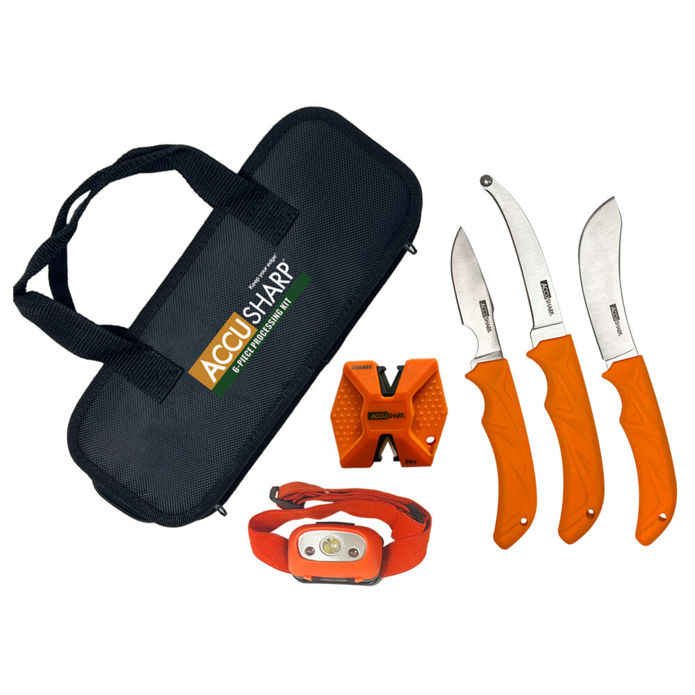 AccuSharp 6-Piece Game Processing Kit Fixed Blade Knives Orange Non-Slip Grip