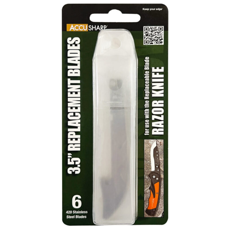 AccuSharp Razor Knife Replacement Blades (6)-3.5″ Stainless Steel Blades Orange Blade Storage Case