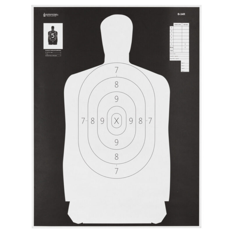Action Target B-34R Reverse Qualification Target 25 Yard Reduction Of B-27 17.5″x23″ 100 Per Box