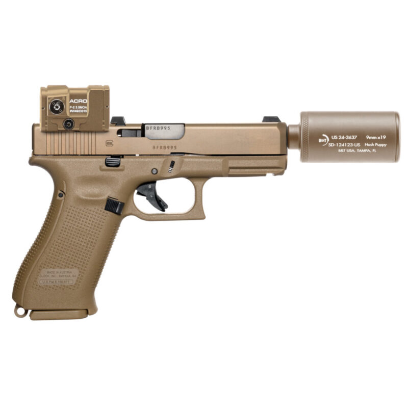 B&T USA Hush Puppy Kit With 19X Pistol Striker Fired 9MM 4″ Barrel Threaded 13.5X1 LH Coyote