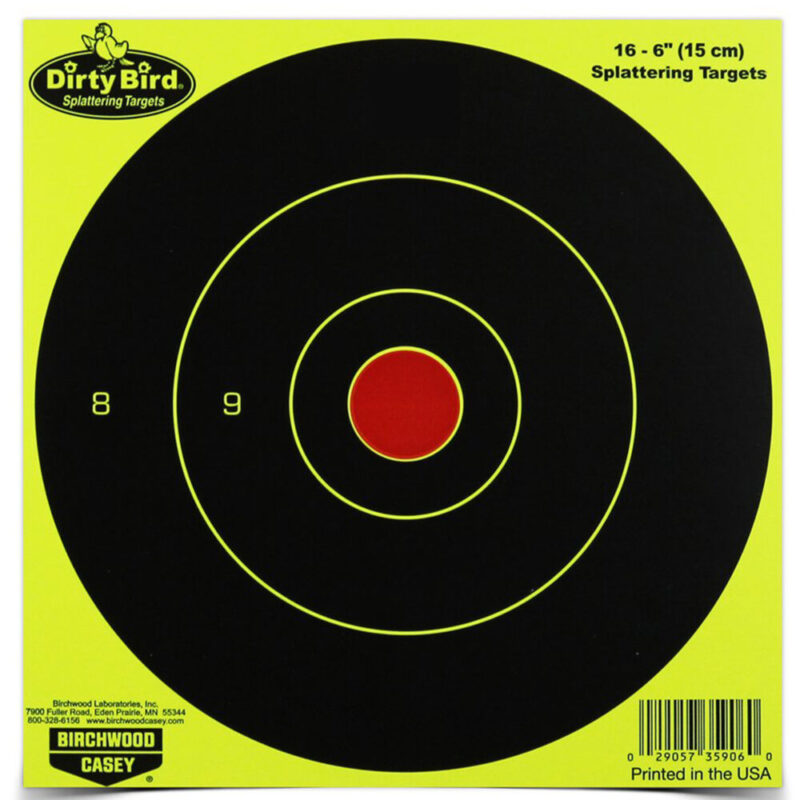 Birchwood Casey Dirty Bird Target Round Bullseye 6″ 16 Targets Yellow