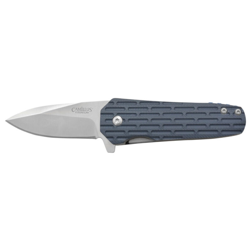 Camillus Wedge Folding Knife 420 Stainless Steel Blade Blue Fiberglass Reinforced Nylon Handle