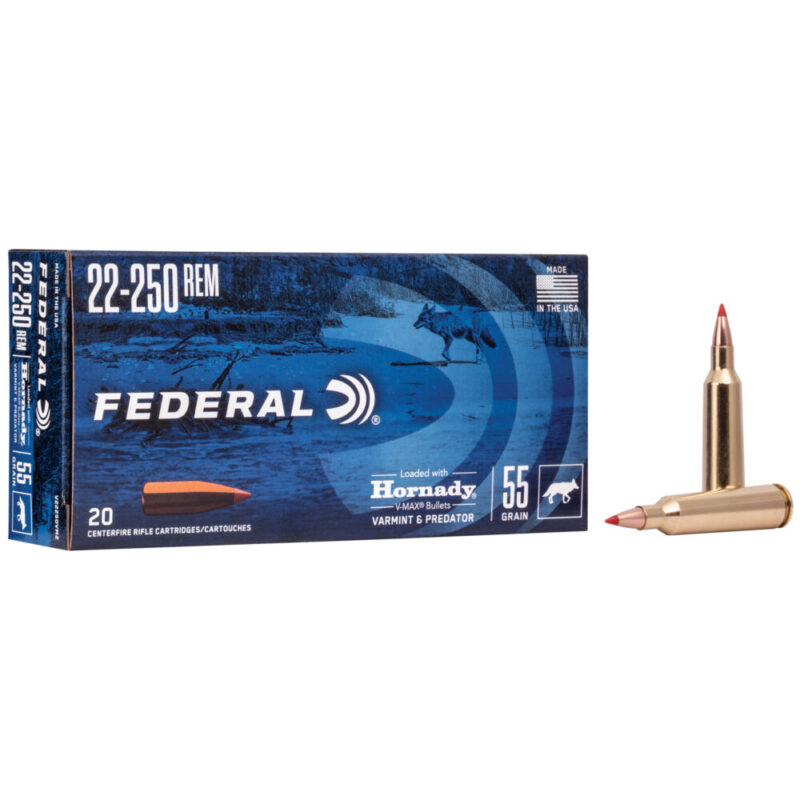 Federal Varmint and Predator V-Max 22-250 Remington 55 Grain 20 Round Box