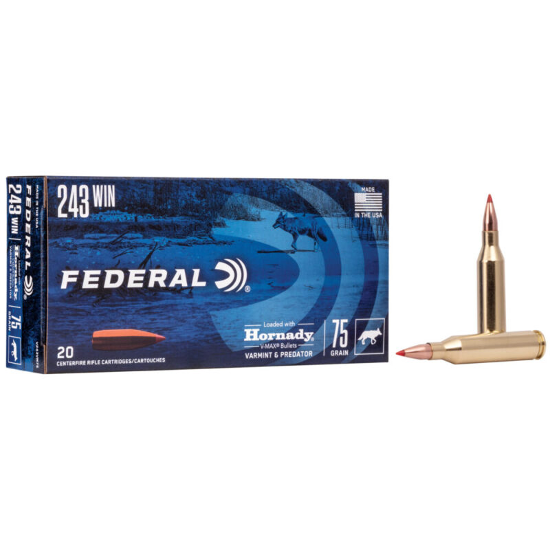 Federal Varmint and Predator V-Max 243 Winchester 75 Grain 20 Round Box