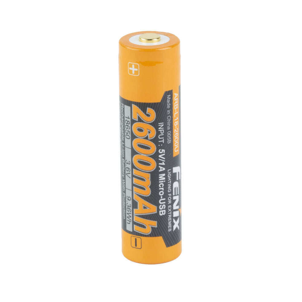 FENIX USB Rechargeable 18650 Battery Micro USB Charging Port 2600mAh 3.6V Black