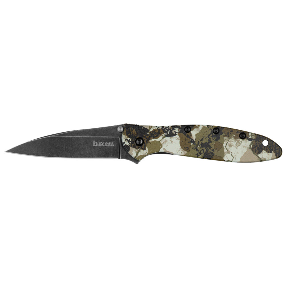 Kershaw Leek Assisted Folding Knife 3″ Wharncliffe Blade 14C28N Blade Steel 6061-T6 Aluminum Handle Black Stonewash Finish Blade