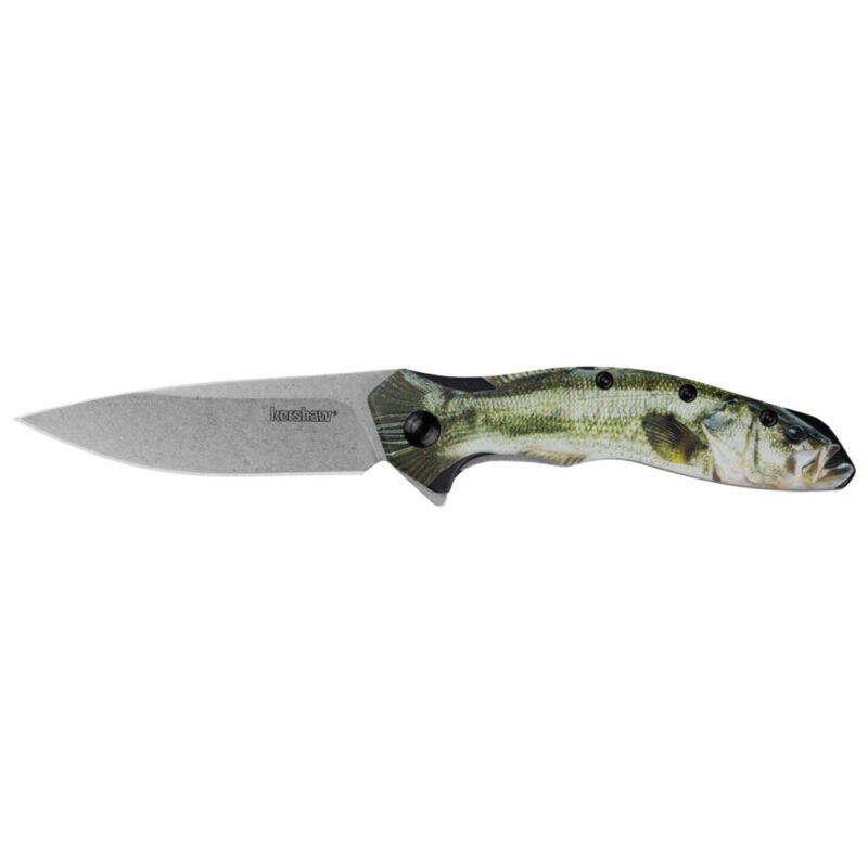 Kershaw Shoreline Assisted Folding Knife 3″ Drop Point Blade 8Cr13MoV Blade Steel Silver Stonewash Finish Blade