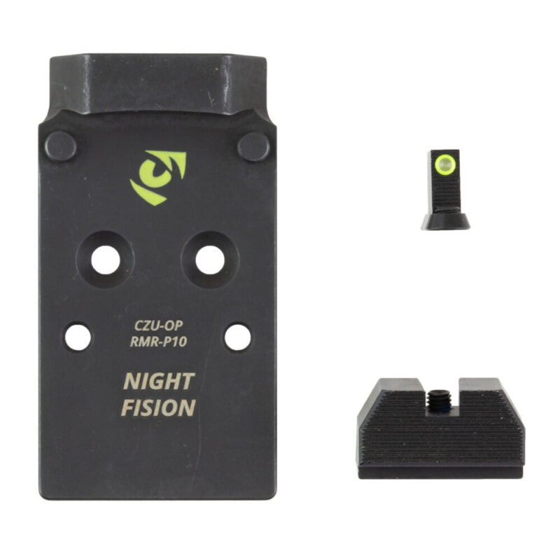 Night Fision Optic Plate + Backup Sight Combo Fits Optic Ready CZ P10 Yellow Front Night Sight with Black Rear
