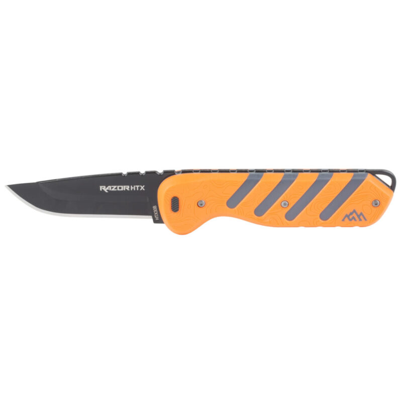 Outdoor Edge Razor HTX Fixed Blade Knife Includes (3) Drop Point Blades (2) Caping Blades (1) Gutting Blade Orange & Gray Rubberized Aluminu