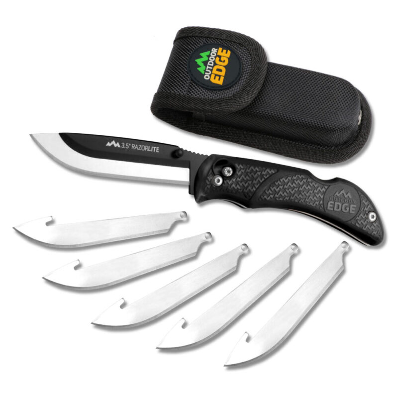 Outdoor Edge Razor Lite Folding Knife 3.5″ Blades 420J2 Stainless Steel Includes (6) Drop Point Blades Black Handle