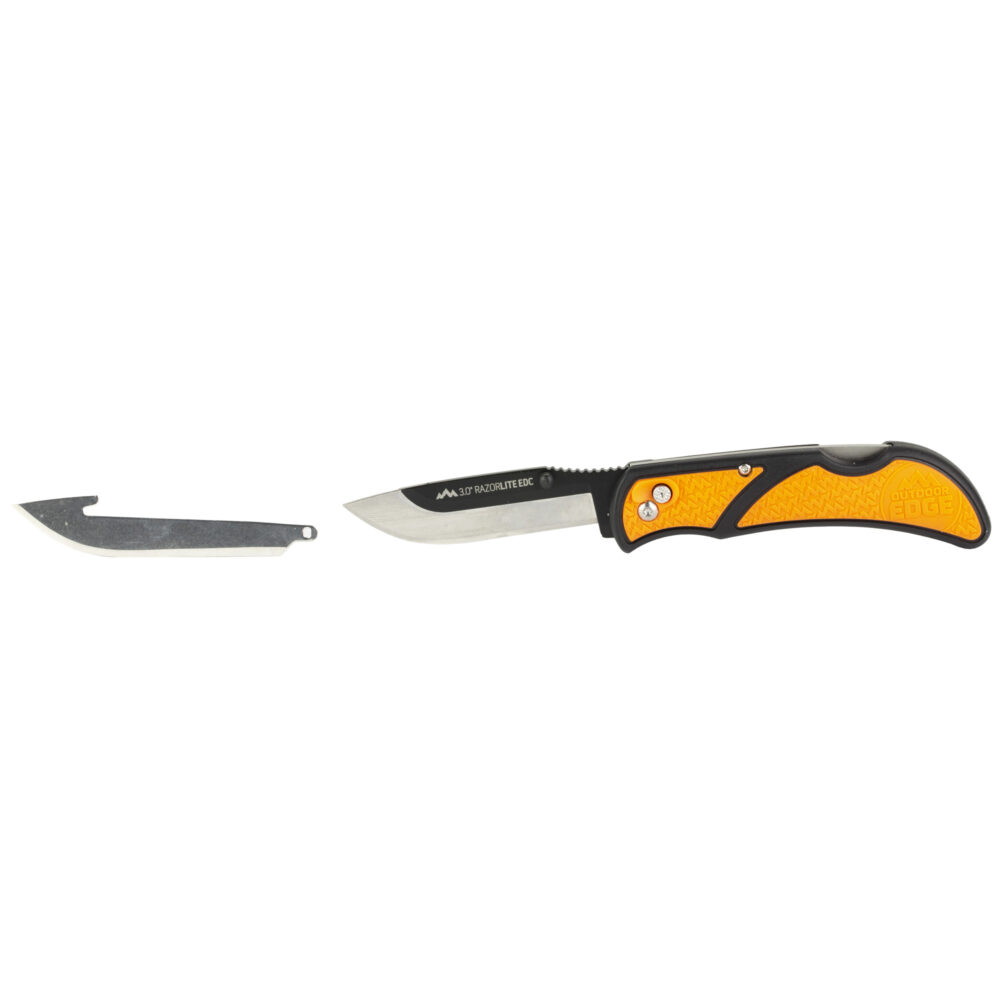 Outdoor Edge Razor EDC Lite Folding Knife 3″ Blades 420J2 Stainless Steel Includes (4) Drop Point Blades Orange and Black Handle