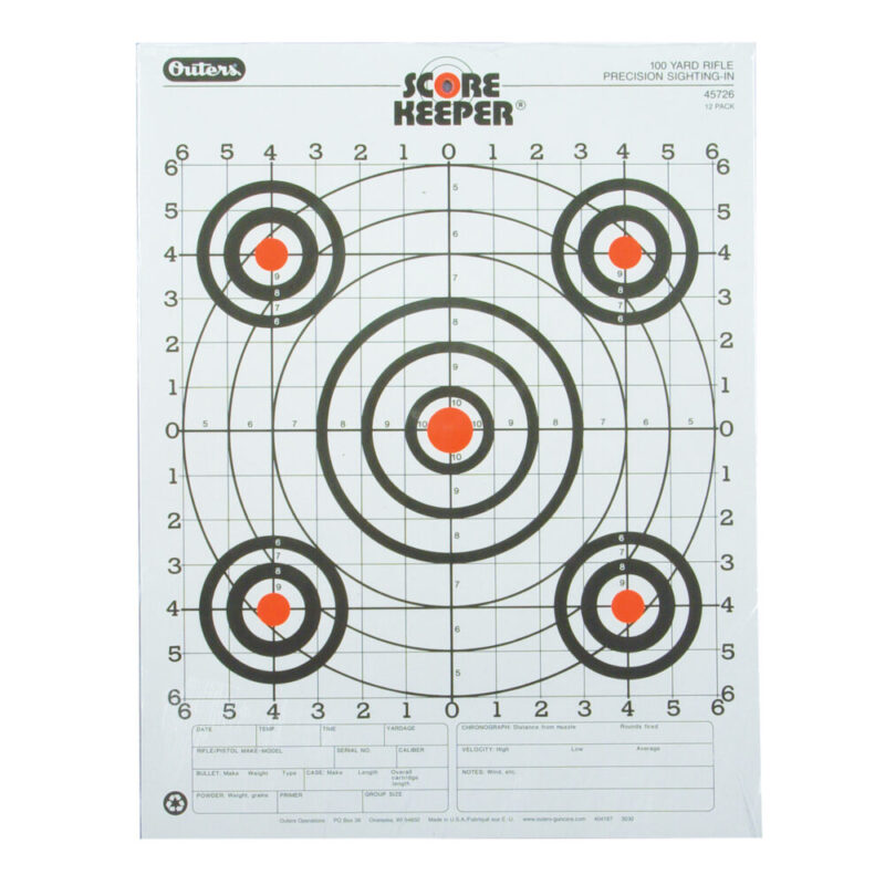 Champion Traps & Targets Orange Bullseye Scorekeeper Target 100 Yard Rifle Sight-In 12 Pack