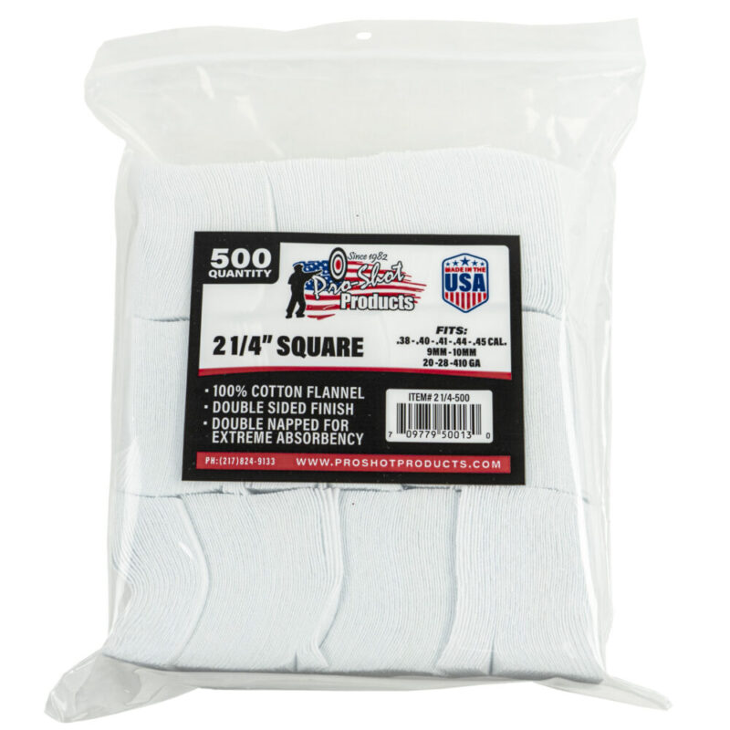 Pro-Shot Products Patch .38-.45Cal / 20 Gauge-410 Bore 2 1/4″ Square 500 Pack