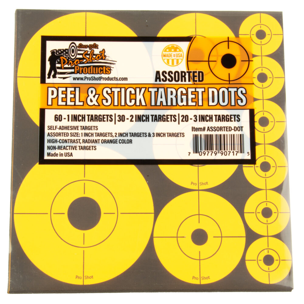 Pro-Shot Products Bullseye Target Assorted 1″/2″/3″ Bullseyes 10 Sheets Orange/Black