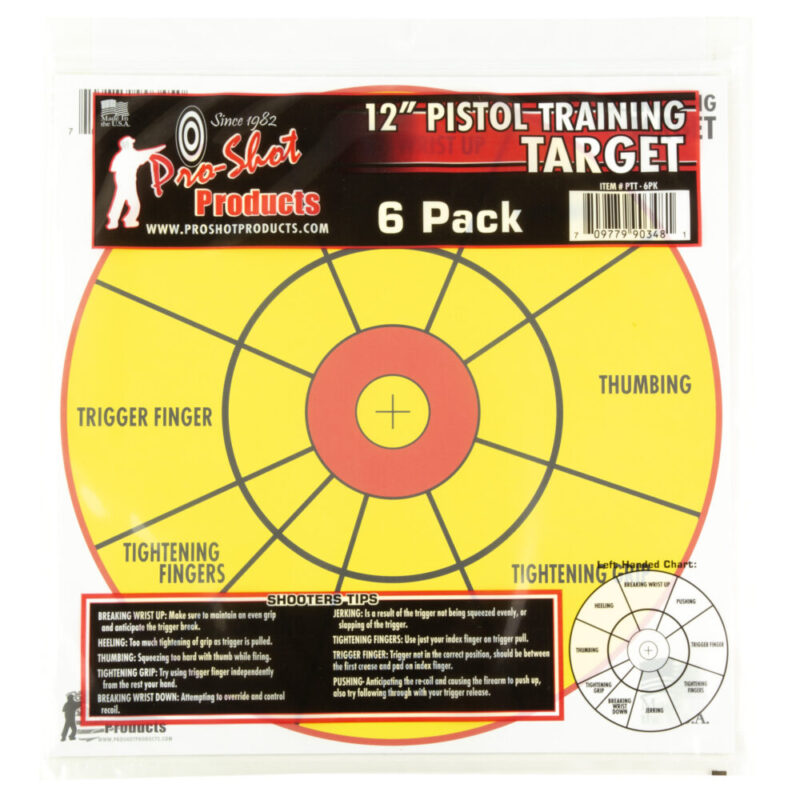 Pro-Shot Products Pistol Training Target 12″ Bullseye Circle 6 Pack Yellow/Black
