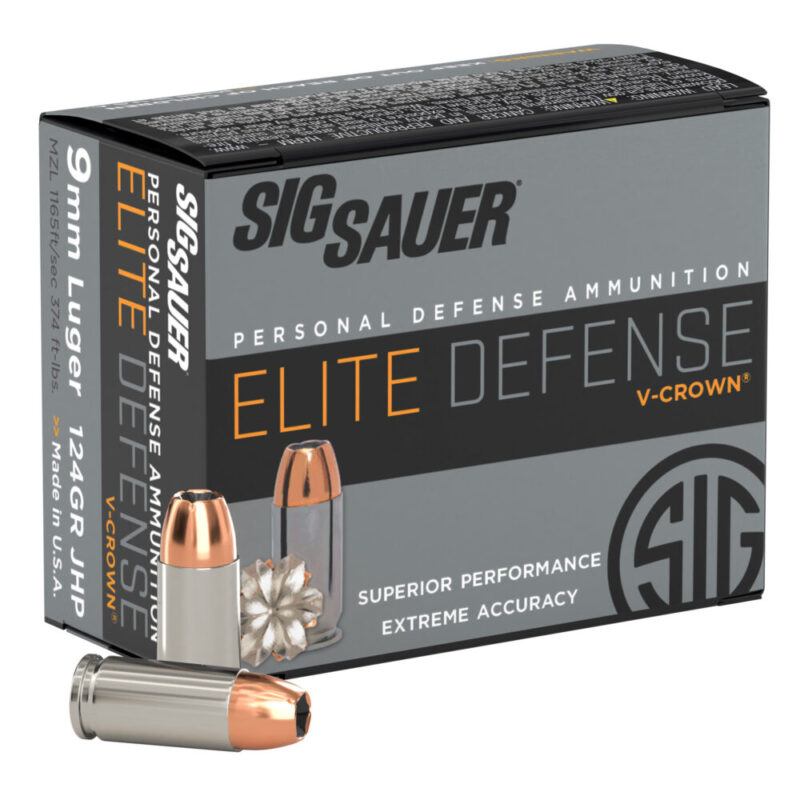Sig Sauer Elite Defense V-Crown Ammunition 9MM 124 Grain 20 Round Box