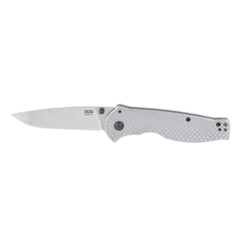SOG Knives & Tools Flash II FL Folding Knife 3.4″ Drop Point Blade 8Cr13MoV Blade Steel Silver