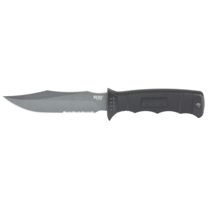 SOG Knives & Tools Seal Pup Fixed Blade Knife 4.75″ Partially Serrated AUS-8 Steel Black Glass Reinforced Nylon Handle