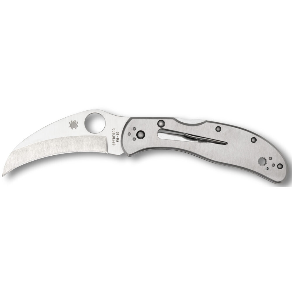 Spyderco Harpy Clipit Folding Knife 2.75″ Hawkbill Blade VG-10 Stainless Blade Steel Silver