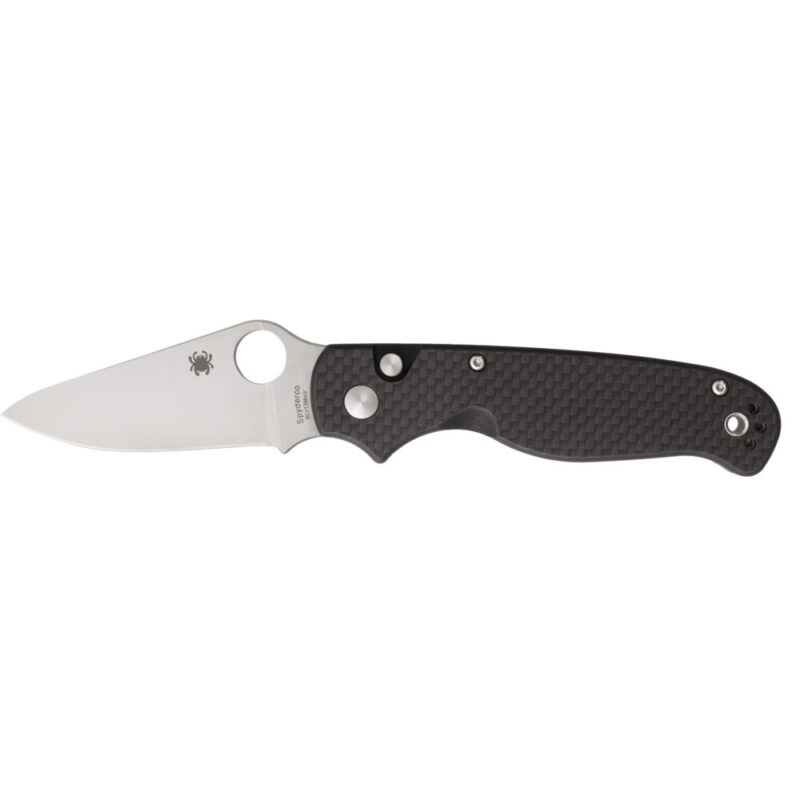 Spyderco ButtonUp Carbon Fiber Folding Knife 3.27″ Clip Point Blade 8Cr13MoV Blade Steel Silver