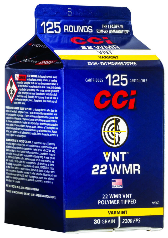 Cci VNT Rimfire 22 WMR 30 gr Varmint Tipped 125 rd