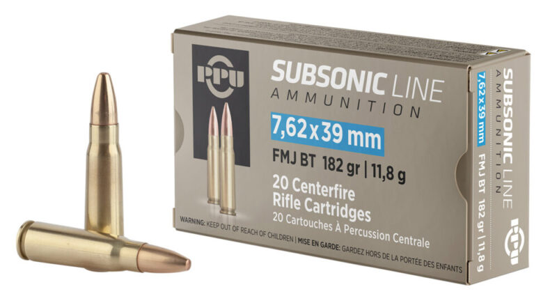 Ppu Subsonic Rifle 7.62x39mm 182 gr Full Metal Jacket Boat Tail 20 rd