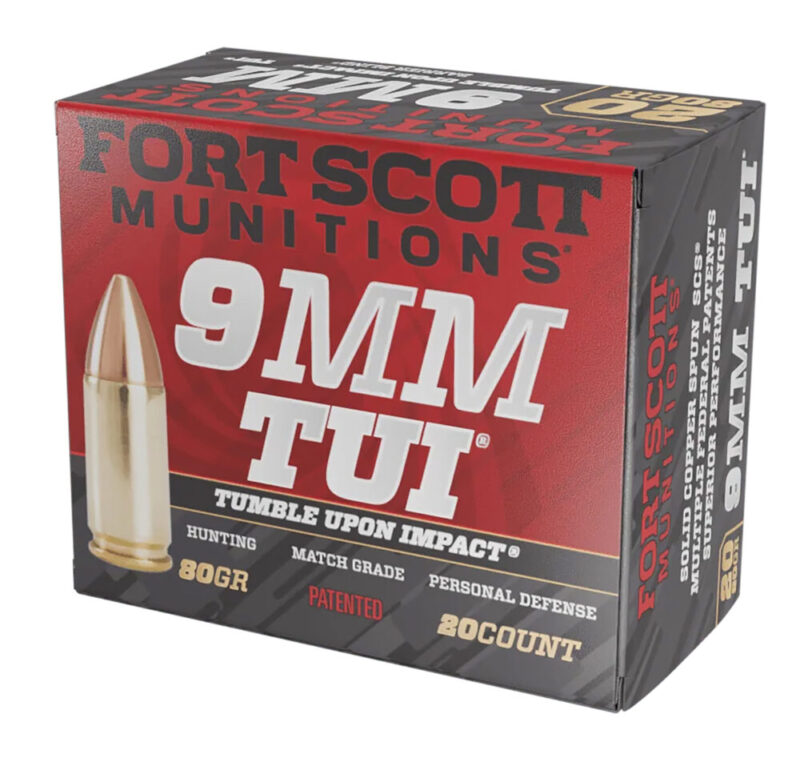 Fort Scott Munitions Tumble Upon Impact (TUI) Self Defense Luger 80 gr Solid Copper Spun 20 rd 9mm