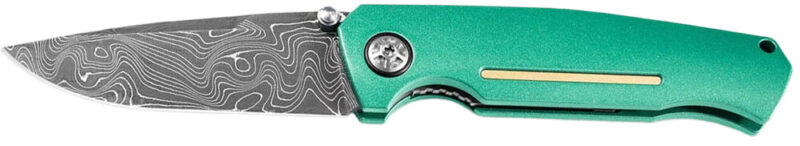 Boker Usa Boker 111102dam Drop Point Plain Damascus Blade Green Aluminum Handle