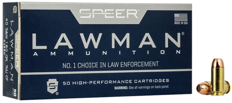 Speer Ammunition Lawman Training Clean-Fire 40 S&W 180 gr Total Metal Jacket Round Nose 50 rd