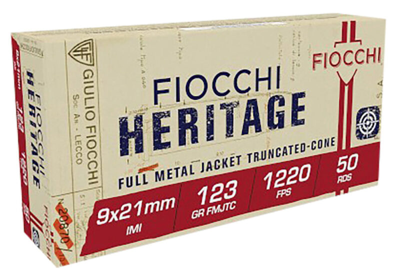 Fiocchi Ammunition Heritage Pistol 9x21mm IMI 123 gr Full Metal Jacket Truncated Cone 50 rd