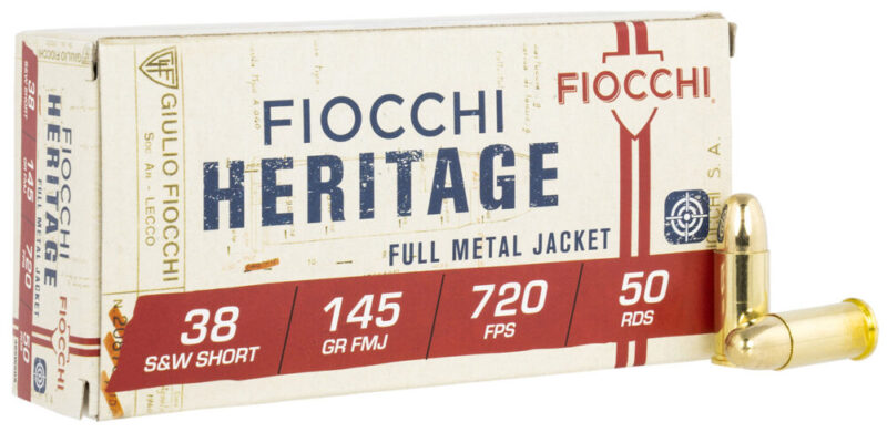 Fiocchi Ammunition Heritage Pistol 38 S&W Short 145 gr Full Metal Jacket 50 rd