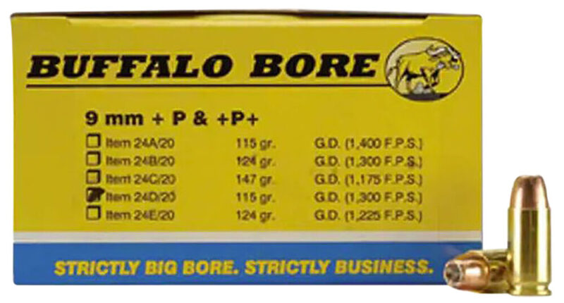 Buffalo Bore Ammunition Personal Defense Strictly Business Luger 115 gr Jacketed Hollow Point 20 rd 9mm