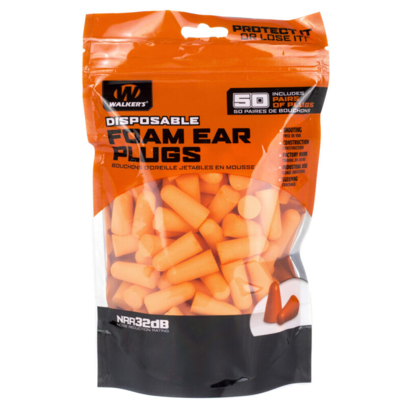 Walker’s Ear Plug Foam 50 Pairs Per Bag Orange